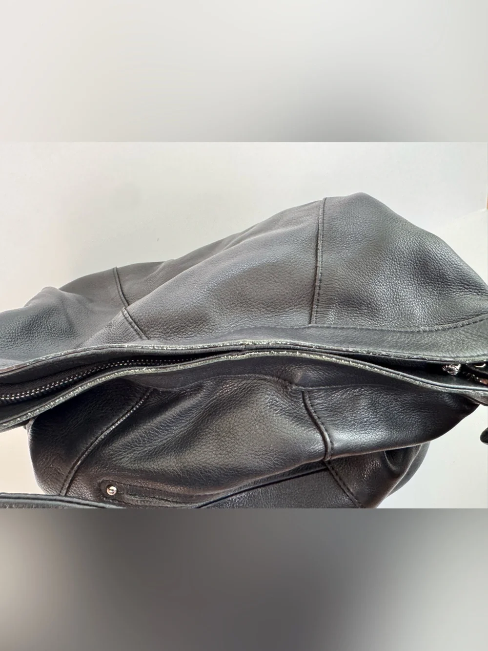 B. Makowsky Black Leather Hobo Handbag Silver Tone Hardware